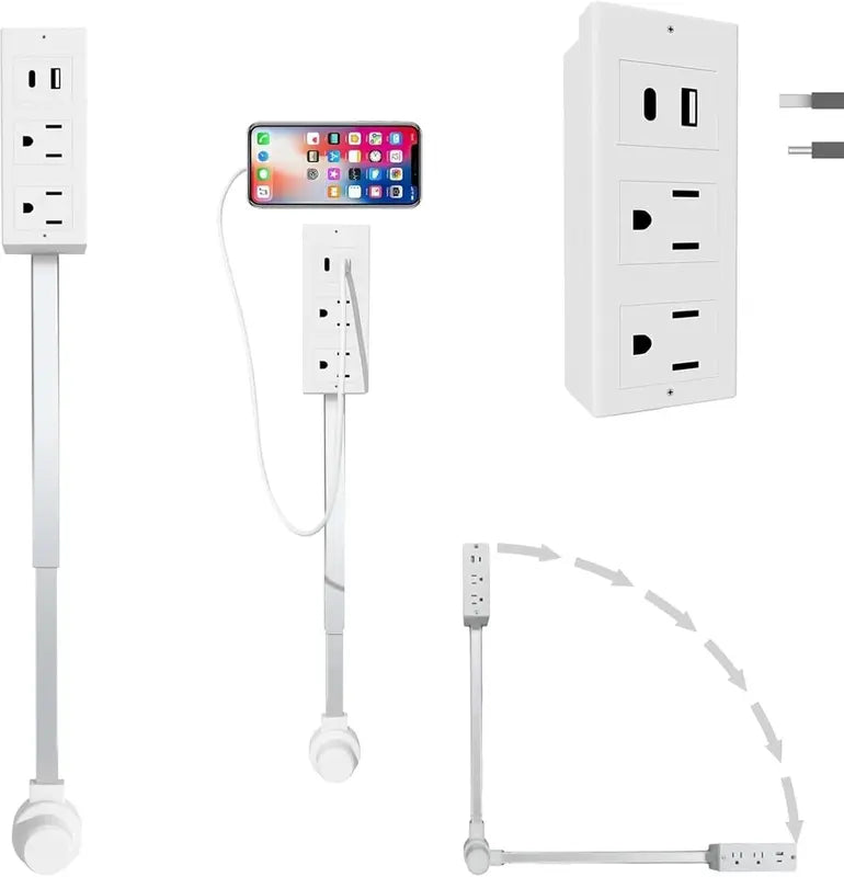 Electrical Outlet Extender, Access Hard-to- Reach Outlets! Features USB-A, USB-C, and 2 AC Outlets, 180° Rotating Power Socket Extender, Extendable 17"-27" - Use Behind Couches, Nightstands, Desks